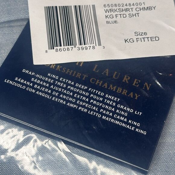 NWTs Ralph Lauren Workshirt Chambray Fitted KING Sheet - Picture 3 of 4